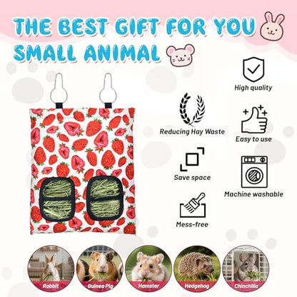 3 Pcs Rabbit Hay Feeder, 2-Hole Hanging Guinea Pig Hay Bags Washable Bunny Hay Bag for Rabbits, Chinchillas, Hamsters, Small Pets and Animals (11.8"×8.7") - color: Green,Red,Yellow