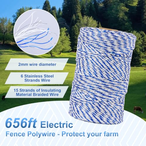 Outdoor Electrical Box Waterproof, 8.94×7.48×3.78 Inch Waterproof Enclosure with 656 Feet/200 Meters Electric Fence Rope Polywire,for Outdoor/Small Electric Fence Charger Installation (with clear lid)