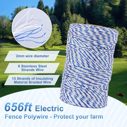 Outdoor Electrical Box Waterproof, 8.94×7.48×3.78 Inch Waterproof Enclosure with 656 Feet/200 Meters Electric Fence Rope Polywire,for Outdoor/Small Electric Fence Charger Installation (with clear lid)