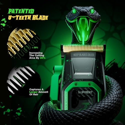 SUPRENT FANGS Professional Barber Clippers - High-Performance 13,000 RPM Vector Motor Hair Clipper Barber Trimmer Set, Professional Haircutting Kit with AI Speed Control, Patented U-Teeth Blade(black) - color: Black Green