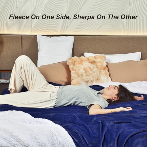 KAWAHOME Sherpa Fleece Queen Size Blanket for Bed, Extra Warm Heavy Thick - color: Navy Blue, size: Queen ( 90" X 90" )