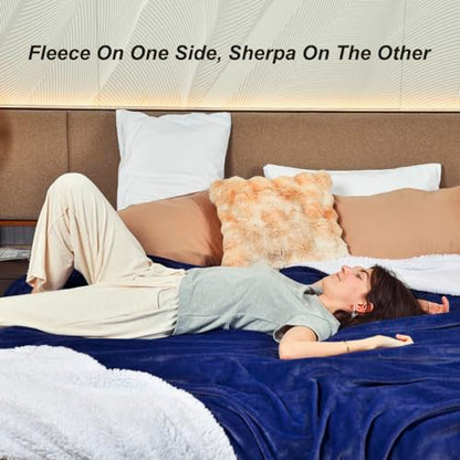 KAWAHOME Sherpa Fleece Queen Size Blanket for Bed, Extra Warm Heavy Thick - color: Navy Blue, size: Queen ( 90" X 90" )