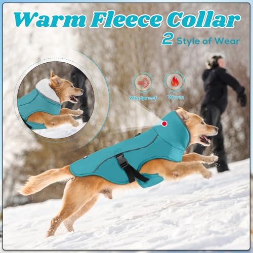 EMUST Dog Winter Coat, Waterproof Fleece Dog Jacket Winter for Medium Dogs - color: Turquoise, size: Medium