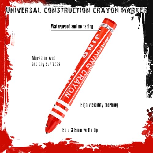MotiMind 60 Pcs Industrial Lumber Crayons Bulk Wax Tire Marker Construction Marker for Craft Detailed Marking on Lumber Metal Carton Ceramics Concrete Glass Plastic 4.45" x 0.43" (Red) - color: Red