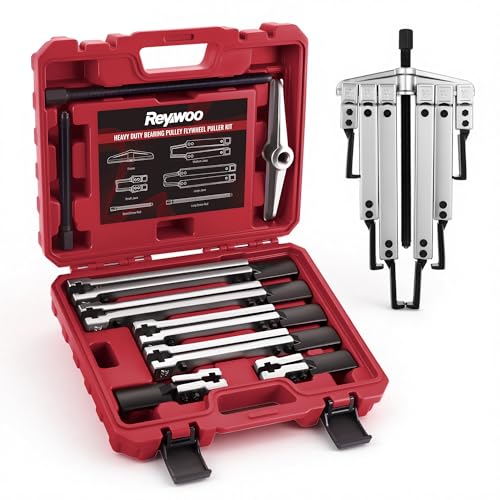 Reywoo Gear Puller Set, Adjustable 2 Jaw Bearing Puller, Pulley Puller, Flywheel Puller Kit with Extendable Arms and Reversible Jaws for Removing Bearings, Gears, Pulleys and Flywheels - size: Max External 5.1"&5.0"&4.7"