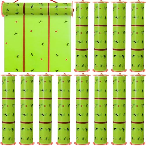 Qualirey 12 Rolls Fly Traps 157ft Fluorescent Green Hanging Sticky - size: 157 Feet