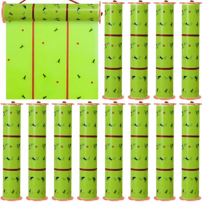 Qualirey 12 Rolls Fly Traps 157ft Fluorescent Green Hanging Sticky - size: 157 Feet