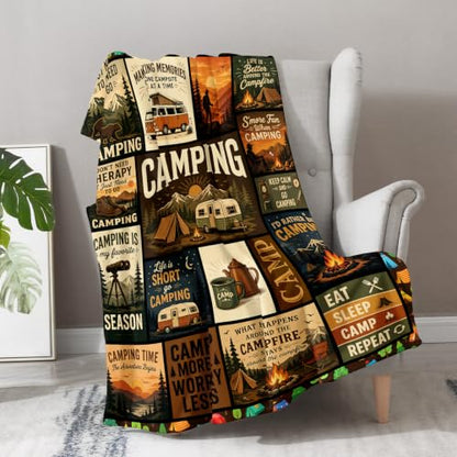 Aimego Camping Blanket 50" x 60" Flannel RV Campfire Gift - color: Camping Blanket, size: 50"x60"