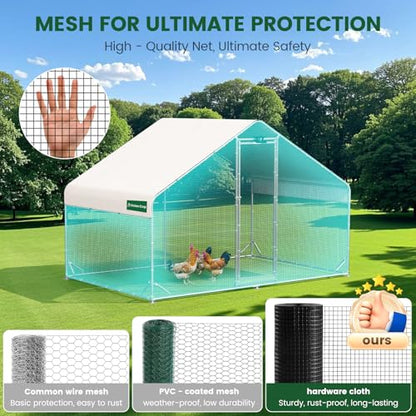 CHIKENCOOP 9.8x6.5x6.5ft Metal Chicken Coop, Hardware Cloth, Solar Light - size: 118.0"L x 80.0"W x 80.01"H