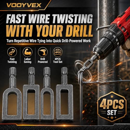 4 Pcs Wire Twister Tool for Drill Electric Drill Wire Twisting Tool Steel rebar Tying tie Haywire Attachment Multifunctional Fence Cordless tie Twisted Haywire for Gauge Chuck (#9+#11 Gloves)