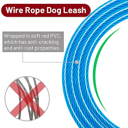 PAWNISAW Chew Proof Dog Leash, 5 FT Dog Tie Out Cable Lead with Handle - color: Blue