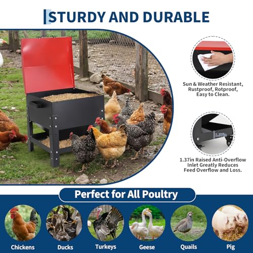 Garvee Metal Chicken Feeding Box, 80 lbs Large Capacity, Portable Feeder - size: 80 LBS