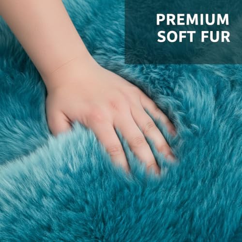 Premium Genuine Sheepskin Rug 2' x 6' Long Fur Soft & Natural Bedside Area Rug, Beach Blue, Double Pelt - color: Beach Blue, size: 2' x 6' (Natural)