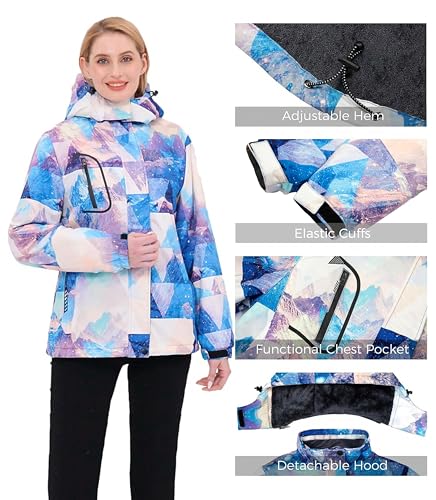 wantdo Women Hardshell Waterproof Windproof Insulated Ski Trekking Jacket - color: Mountain Flora, size: Large