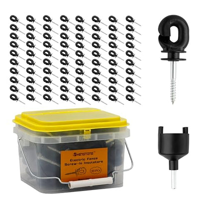 80 Pcs Electric Fence Insulators Screw-in Insulators Fence Ring Post Wood Post Insulator and 1 Pc Free Insulator Socket Tool