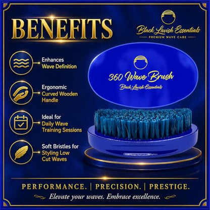 Men’s Hair Brush, Build Deeper, Hard Boar Bristle Curved, Perfect for Styling Hair, Ultimate Wave Grooming Tool, 360 Wave Brush (Medium-Hard Brush, Blue) - color: Royal Blue, size: Medium-Hard