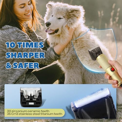 Pet Grooming Clipper 280W, with 2000-6000RPM Stepless Speed Control | 10ft Power Cord, Low Noise< 50db, Dog Trimmer Kit for Thick Heavy Coats with Extra Detachable Blade