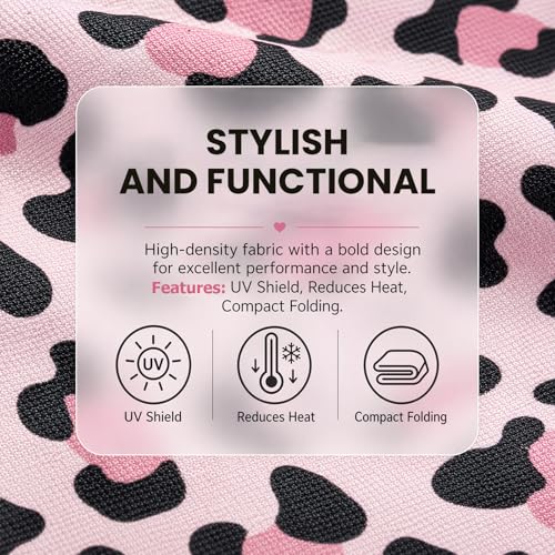 2 PCS Car Front Windshield Shade, Leopard Auto Windshield Sunshade Foldable Sun Blocker to Keep Your Vehicle Cool, Front Windscreen Sun & Heat Protection Cover for Most Vehicles (Pink) - color: Pink