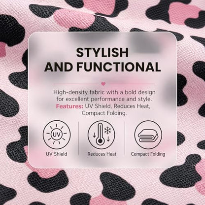 2 PCS Car Front Windshield Shade, Leopard Auto Windshield Sunshade Foldable Sun Blocker to Keep Your Vehicle Cool, Front Windscreen Sun & Heat Protection Cover for Most Vehicles (Pink) - color: Pink