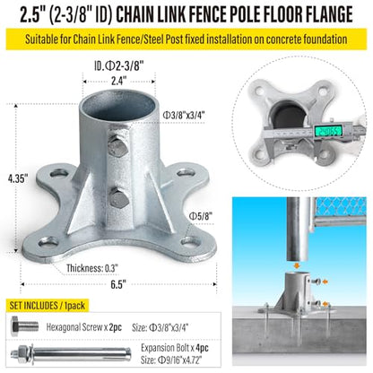 Post 2.5" (2 3/8" OD) Chain Link Fence Post Floor Flange Bracket, for Chain Link Fence Posts, Mailboxes, and Other Steel Round Post Galvanized Anchor Flange Bases (6 Pack) - size: 2.5"