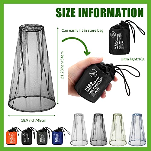 HESTYA 4 Pack Mosquito Head Net Mesh Face Cover Outdoor, 4 Color A - color: 4 Color a