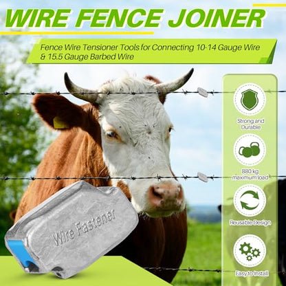Saillong 20 Pack Wire Joiner for Electric Fence Wire, Tensioner Tightener Tools for Agriculture, Farms, Fields, Electric Power, Works Connecting 10-14 Gauge Line & 15.5 Gauge Barbed