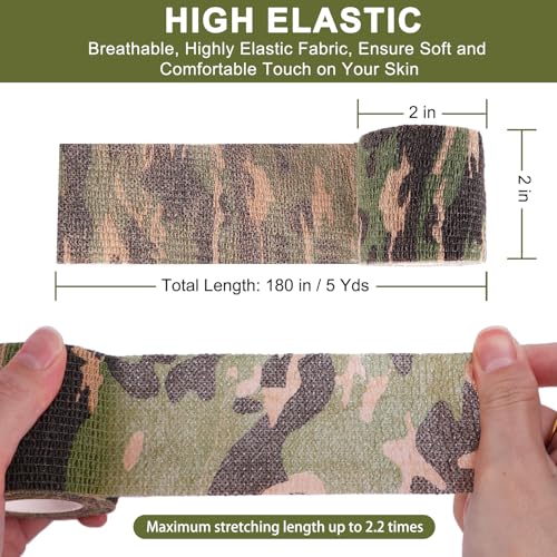 24 Pack Camo Self Adhesive Wrap, 2” x 5 Yards Vet Wrap Cohesive Camo Grip Tape Medical Wrap Self Adherent for Ankle, Wrist Sprains, Pet First Aid - color: Camo, size: 2 Inch
