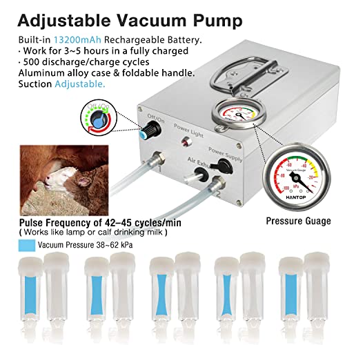 6L Goat Milking Machine, Pressure Gauge Pump Goat Milker (Pro Plus) | Hantop UnitedFarm, Portable Rechargeable Pump, Pulsation System, Speed Adjustable, Auto Stop, SUS304 Stainless Steel Bucket
