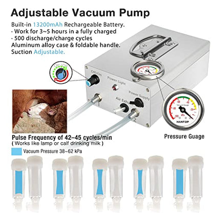 6L Goat Milking Machine, Pressure Gauge Pump Goat Milker (Pro Plus) | Hantop UnitedFarm, Portable Rechargeable Pump, Pulsation System, Speed Adjustable, Auto Stop, SUS304 Stainless Steel Bucket