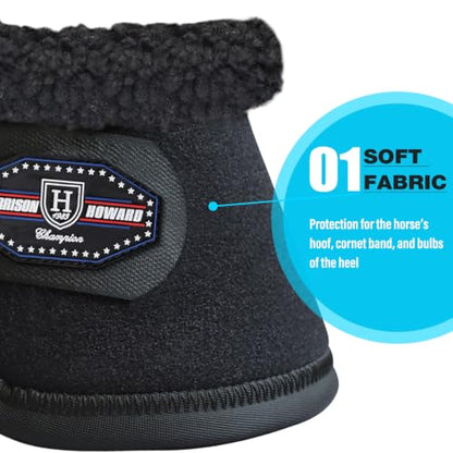 Harrison Howard Essential Bell Boots Shock Absorption with Fleece Trim Non-Rotating Reinforcement - color: black