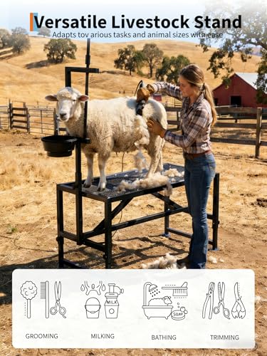Garvee 600LBS Goat Stand with Feeder 47x23in Goat Milking Stand - color: Black 47inch