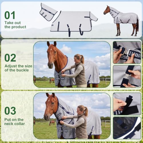 Horse Summer Sheet Breathable Mesh Blanket with Neck, Size 76 Light Gray - color: Light Gray, size: Size 76, style: Polyester Mesh