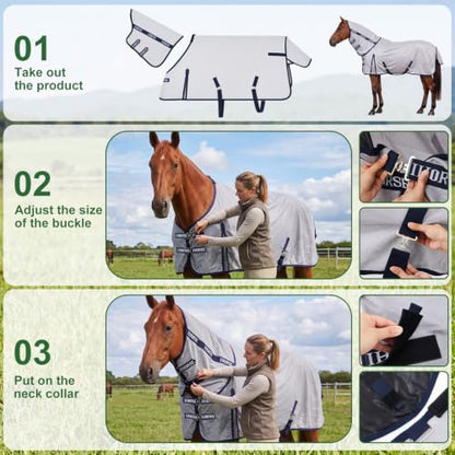 Horse Summer Sheet Breathable Mesh Blanket with Neck, Size 76 Light Gray - color: Light Gray, size: Size 76, style: Polyester Mesh