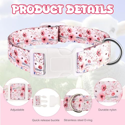 2 Pack Floral Goat Collars with Bells, Adjustable Nylon Sheep Collar 13.7-20.5 in, Loud Copper Bell Pet Anti Lost Grazing Collar for Small Farm Animal Goat Lamb Sheep Accessories, White Pink - style: Floral
