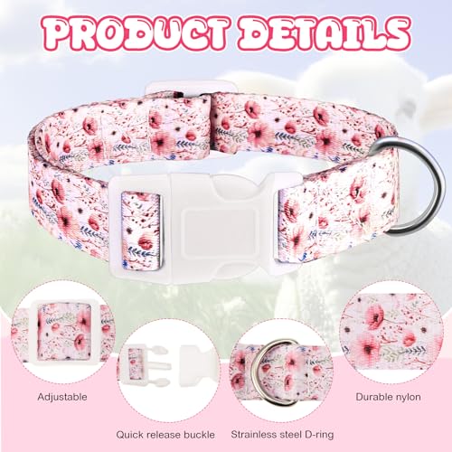 2 Pack Floral Goat Collars with Bells, White Pink Girly Pattern for Lambs - style: Floral