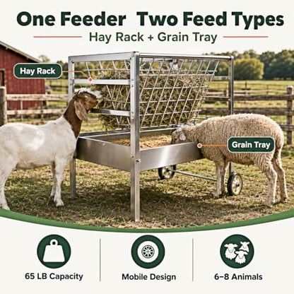 Hay and Grain Feeder Portable Sheep Feeder for 6-8 Goats Lambs