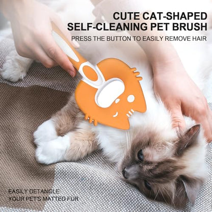 HOP Orange Self Cleaning Slicker Brush for Dogs&Cats for Shedding 17mm | Bead-Tipped Stainless Steel Pins,ABS+TPR Handle,Dog Brush for Shedding,Gentle&Non-Sensitive,Remove Loose Hair Tangles