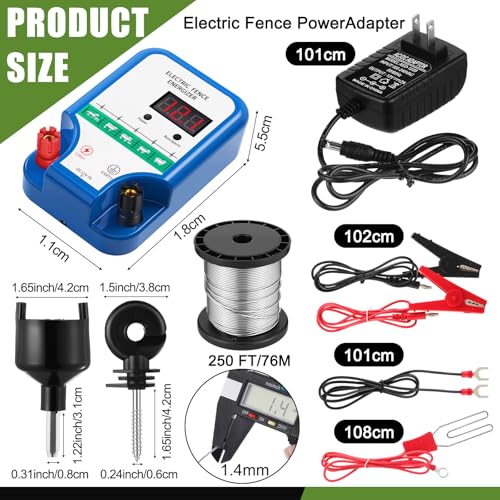 MorningRo Electric Fence Kit, 8 Mile 12kV 2J Electric Fence Charger AC/DC Powered with 50 Insulators, Socket Tool, 250ft Aluminum Wire for Livestock Control(LCD Display Ver.,Blue) - style: LCD Display Ver