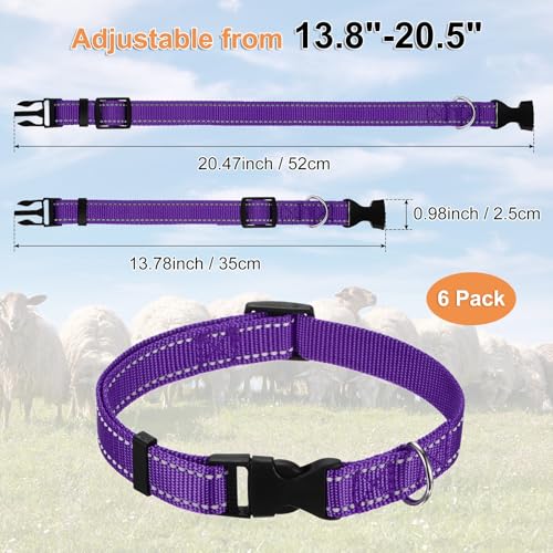 M METERXITY 6-Pack Reflective Goat Collars with Bells, 13.8"-20.5" Polyester Adjustable Pet Collar with Anti-Lost Grazing Copper Bell for Small Farm Animal/Sheep/Cow/Goat [Purple] - color: Purple