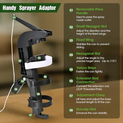 NEWFLY Spray Can Extension Pole Adaptor, Adjustable Bracket Sprayer Adaptor - color: Black
