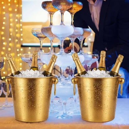 Mumufy 6 Pcs 3.3 Qt / 3 L Champagne Ice Buckets Stainless Steel Ice Bucket with Handles,Drink and Wine Chiller Great for Home Bar Club Party Supplies, Chilling Champagne and Sparkling Wine (Gold) - color: Gold