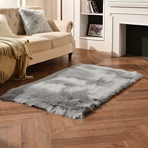duduta Grey Faux Sheepskin Fur Rug 3x5 ft, Fluffy Carpet Rug - color: Grey, size: 3' x 5'