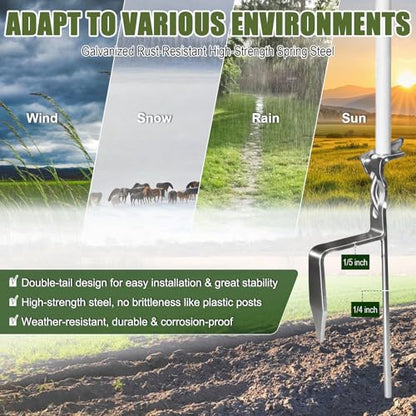 30 Pack Heavy Duty Pig Tail Step in Electric Fence Posts 41" 8mm Steel Farm | Full Insulation Galvanized Steel Portable No Dig Temporary Fence Stakes, Electric Fencing Livestock, Cattle, Horses, Garden