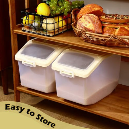 Sunnyray 4 Pcs Rice Storage Container Bulk 27.6 lb Airtight Flour Container with Wheels and Lids Measuring Cup Clear Pet Food Dog Birds Cat Food Bin Grain Cereal Organizer Box(Cream) - color: Cream