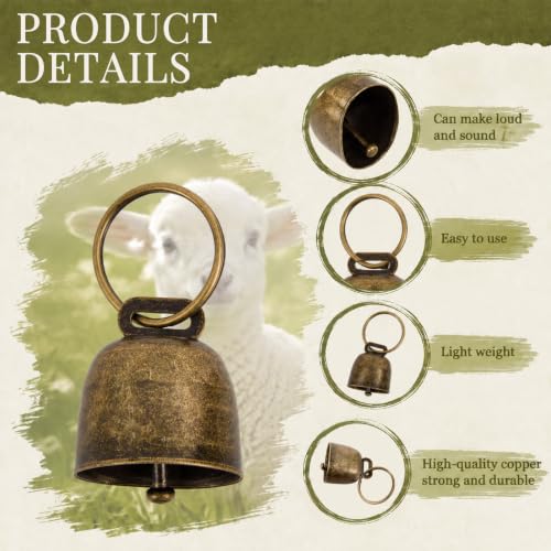 4 Pack Goat Collars with Bells, Sheep Grazing Copper Bells and Adjustable Nylon Collar Set Loud Bronze Bell Small Farm Animal Sheep Cow Accessories (Retro Pattern) - style: Retro Pattern