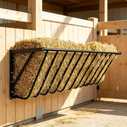 63 Inch Wall Mounted 100 Gallon Hay Feeder for Goats, Heavy Duty Livestock Feeder Large Volume Farm Feed Trough Fits Cows Horses for Farm Use
