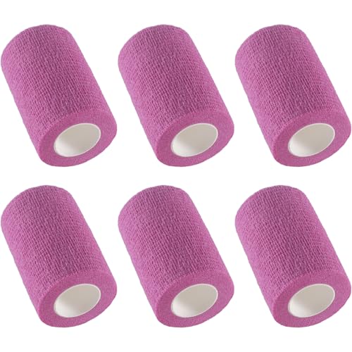 IndigoCase 6 Pack Self Adhesive Bandage Wrap 3 Inch x 5 yd Elastic Tape - color: Pink, size: 3 Inch - 6 Pack