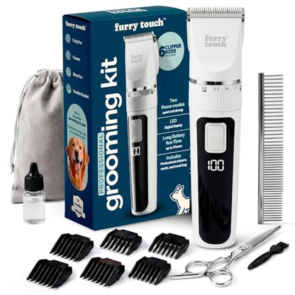 Dog Grooming Kit - 2 Power Modes Quiet & Strong, Cordless Dog Clippers for Grooming & Dogs Hair Trimmer for Groomings, Ceramic Blades, 6 Guide Combs, Rechargeable Trimmer for Cats and Pets