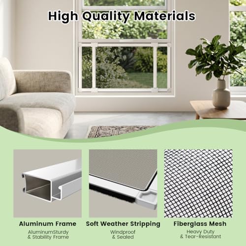 FLYZZZ Adjustable Window Screen for Hung Windows, White Expandable Horizontal Sliding Screen, 16" H x 21-40" W with Black Fiberglass Mesh Removable Window Screen Replacement,1-Pack - size: M(16" H x 21-40" W )-1 Pack
