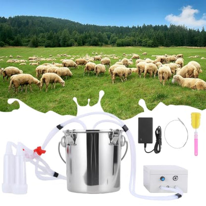 Automatic Pulsating Goat Milking Machine, 14L Stainless Steel Bucket Portable Sheep Milker with Food-Grade Silicone Cups and Adjustable Suction for Farm Home Use Dairy Equipment M - size: M
